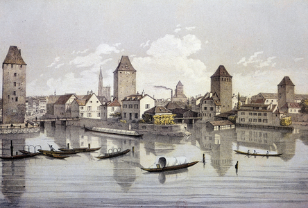View of the city of Strasbourg on the Rhine, 19th century (engraving)