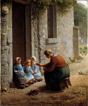 La becquee or peasant feeding her children, 19th century (oil on canvas)