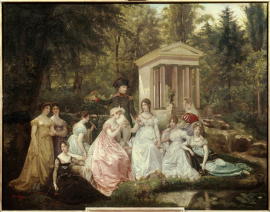 L'imperatrice Josephine de Beauharnais and Emperor Napoleon Bonaparte and his ladies of honor, 19th century (oil on canvas)