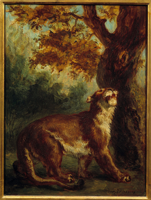 The Cougar (Lioness Lookout For A Prey), 1859 (oil on wood)