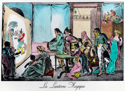 The magic lantern, 19th century (engraving)