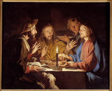 The disciples of Emmaus Christ appears to the pelerins seated at a table in an inn in Emmaus, 17th century (oil on canvas)