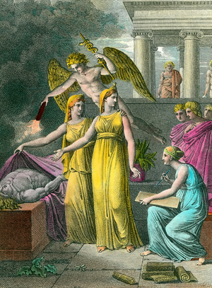 The medicine led by study with new anatomical observations, 19th century (etching)