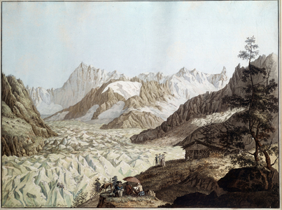 View of the sea of ice of Mount Avert near Chamonix in the Alps, 1781 (engraving)