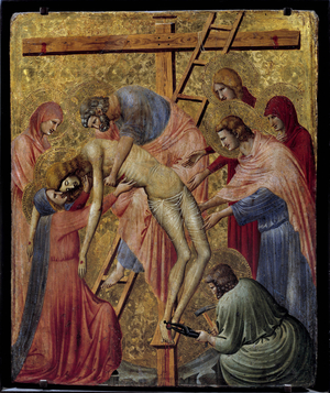 Pieta. "The deposition or descent of the cross" Altarpiece,, 14th century (oil on canvas)