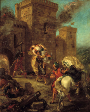 Rebecca took off by the Templar during the bag of the castle of Frondeboeuf, 1858 (oil on canvas)