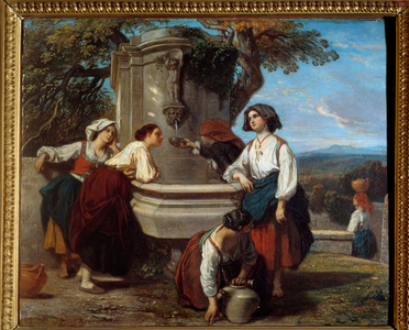 Ossaloises at the fountain Farmers from the Ossau valley meet to discuss at the fountain, 1845 (oil on canvas)