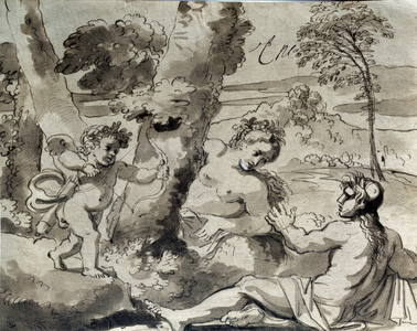 Love, a shepherd and a nymph, 17th century (watercolour)