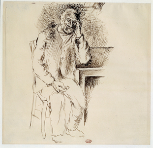 Bearded man has the pipe, attable, 1914 (drawing)