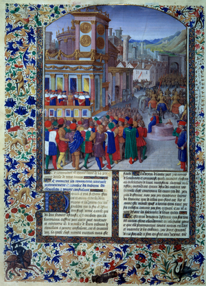 The Romans prepare the seat of Veies in 396 BC Miniature from 'Histoire romaine' by Tite Live, translated by Pierre Bessuire 1450-1500 (miniature)