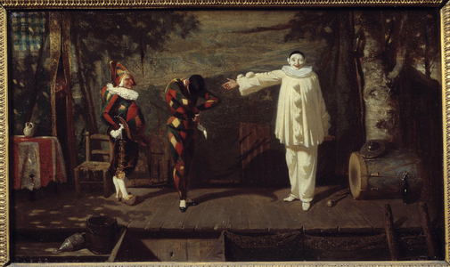 "Parade", Pierrot Presents His Companions Harlequin And Polichinelle, 19th century (oil on canvas)