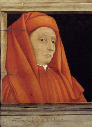 Cassone with 5 portraits of the Master of the Florentine Renaissance, detail with the portrait of Bondone Ambrogio dit Giotto di Bondone, 16th century (painting)