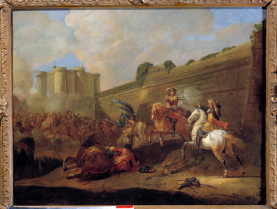 Two horsemen fight in Faubourg Saint Antoine near Bastille in 1648-1652, 17th century (oil on canvas)