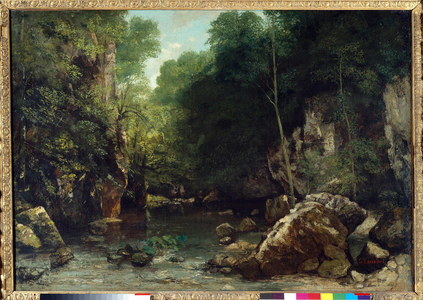 The covered stream, known as the entrance to the Vallee du Puits-Noir, Doubs: Effect of Twilight, 1865 (oil on canvas)