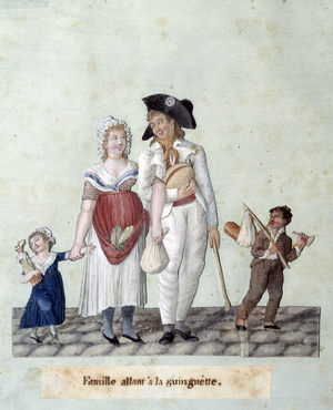 French Revolution: a family going to the guinguette, 18th century (gouache)