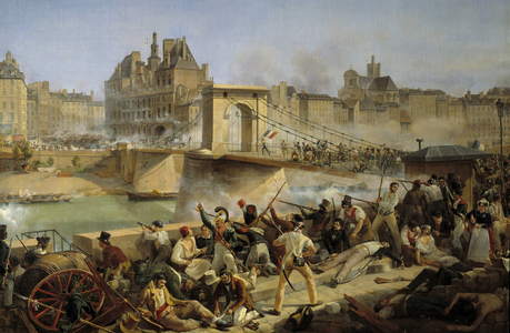 Revolution of 1830, day of July: attack on the hotel de Ville de Paris and fight on the bridge of Arcole, 1830 (oil on canvas)