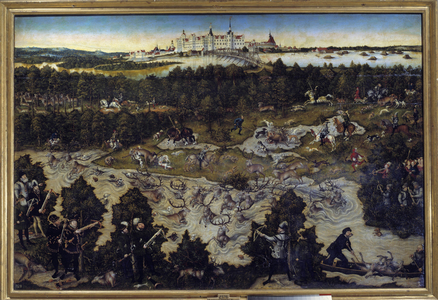 Hunting in honor of Charles V at Torgau Castle in Germany, 1544 (oil on canvas)
