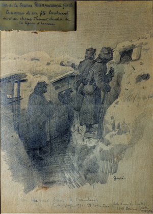 First World War: One night in the trench Our Lady of Lorette on November 23, 1914 (pencil)