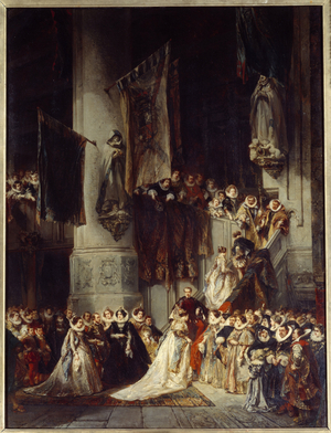 A ceremony in the Church of Delft in the 16th century, 1847 (oil on wood)