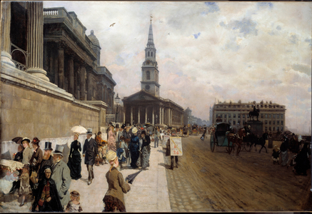 The National Gallery and St, Martin's Church in London, 19th century (oil on canvas)