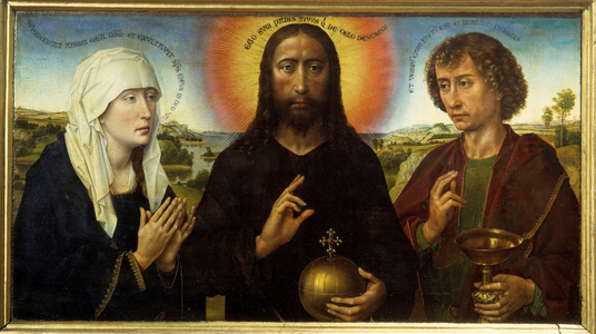 Christ redeemer between the Virgin and Saint John the Evangelist, the Triptych Braque, 15th century (oil on wood)