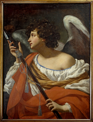 The angel carrying the spear having pierced the heart of Christ and the sponge soaked in vinegar, 17th century (oil on canvas)