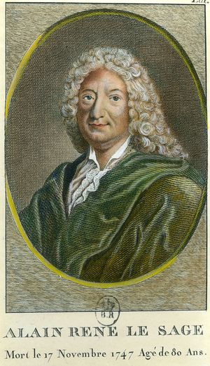 Portrait of Alain Rene Lesage (1668-1747) French writer, 18th century (engraving)