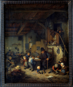The master of school Scene class, an old teacher with small students from favorite backgrounds, 1662 (oil on canvas)