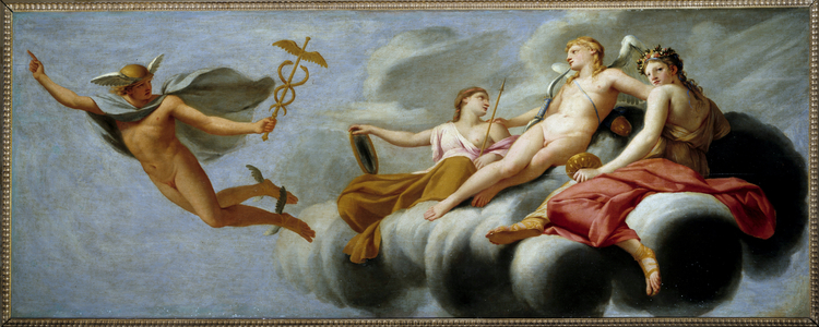 Cupid orders Mercury to announce his power to the universe Hermes has lapsed his attribute, 1646 (oil on canvas)