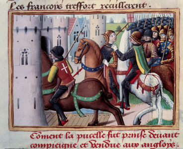 Hundred Years' War: Joan of Arc (1412-1431) prisoner before Compiegne 24 May 1429 (miniature)