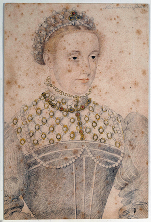 Portrait of Marie Stuart young Queen of France and Scotland, 16th century (drawing)
