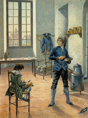 Napoleon I Bonaparte (1769-1821) garrison at Auxonne with his brother Louis Bonaparte (1778-1846), 1910 (artwork)