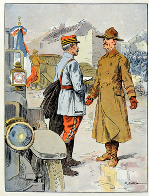 The Marechal Ferdinand Foch (1851-1929) with General John Joseph Pershing (1860-1948) in 1918, in "Foch", 1918, 1918 (illustration)