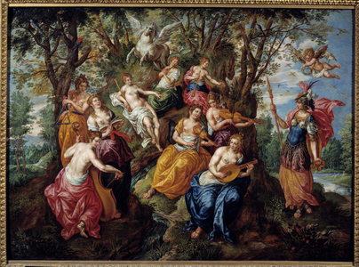 Visit of Minerva at the Muses, 17th century (oil on canvas)