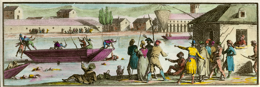 Terror: massacre of noyes refractary priests in the Loire in Nantes, 18th century (engraving)