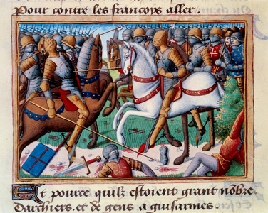 Defeat of the Duke of Clarence at the Grand-Baugy in Anjou in 1421. Miniature in "Vigiles du roi Charles VII", 1484 (miniature)