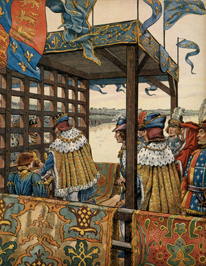 Meeting between the King of France Louis XI known as the Prudent (1423-1483), 1905 (illustration)