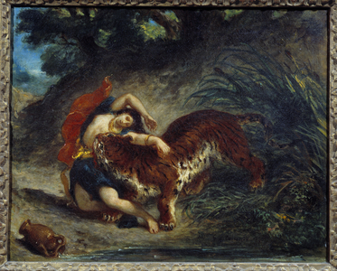 Young Woman Taken Away By A Tiger Or Indian Bitten By A Tiger, 1856 (oil on canvas)
