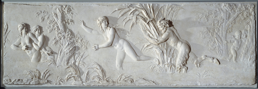 Pan pursuing Syrinx under the gaze of Amour Bas relief, c.1782 (marble)