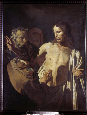 The incredulite of St. Thomas He touches the wounds of Christ rescues to believe in his appearance, 17th century (oil on canvas)
