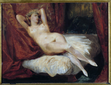 Study Of Naked Woman Lying On A Couch Said The Woman With White Stockings, 19th century (oil on canvas)