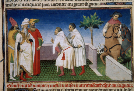 Matteo and Niccolo, the Polo brothers ask for conge from the Qubilai, 1410-12 (miniature)