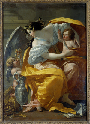 Allegoric Representation of Wealth A woman, symbol of Fortune and Abundance, surrounded by putti and jewels (oil on canvas)