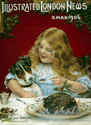 Cover of 'Illustated London News' - Girl tempting her terier fox with some pudding, 1906 (print)