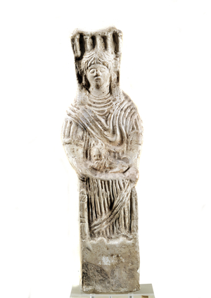 Representation of the divinite Cybele sitting on a throne, c.3rd century BC (marble)