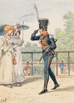 Outfit of French troops at all times: Hunter of the Duke of Berry (litho)