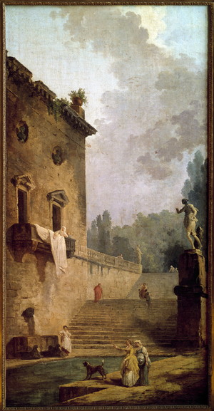 Ruins of a portico with washroom, 18th century (oil on canvas)
