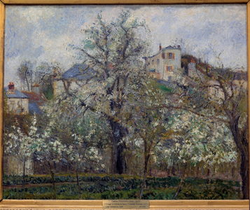 Vegetable garden and trees in bloom in spring in Pontoise (plum trees in bloom), 1877 (oil on canvas)
