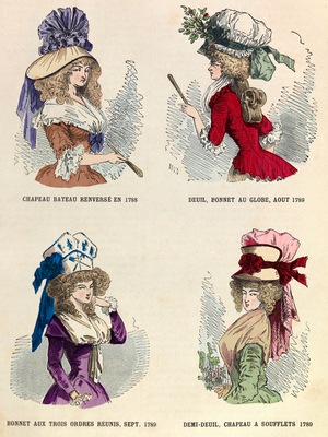 Different hat styles in 1789 during the French Revolution, 1789 (engraving)