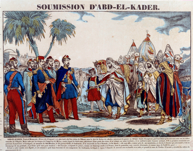 Conquest of Algeria (1830-1847): the submission of Abd el Kader (1807-1883), 19th century (engraving)